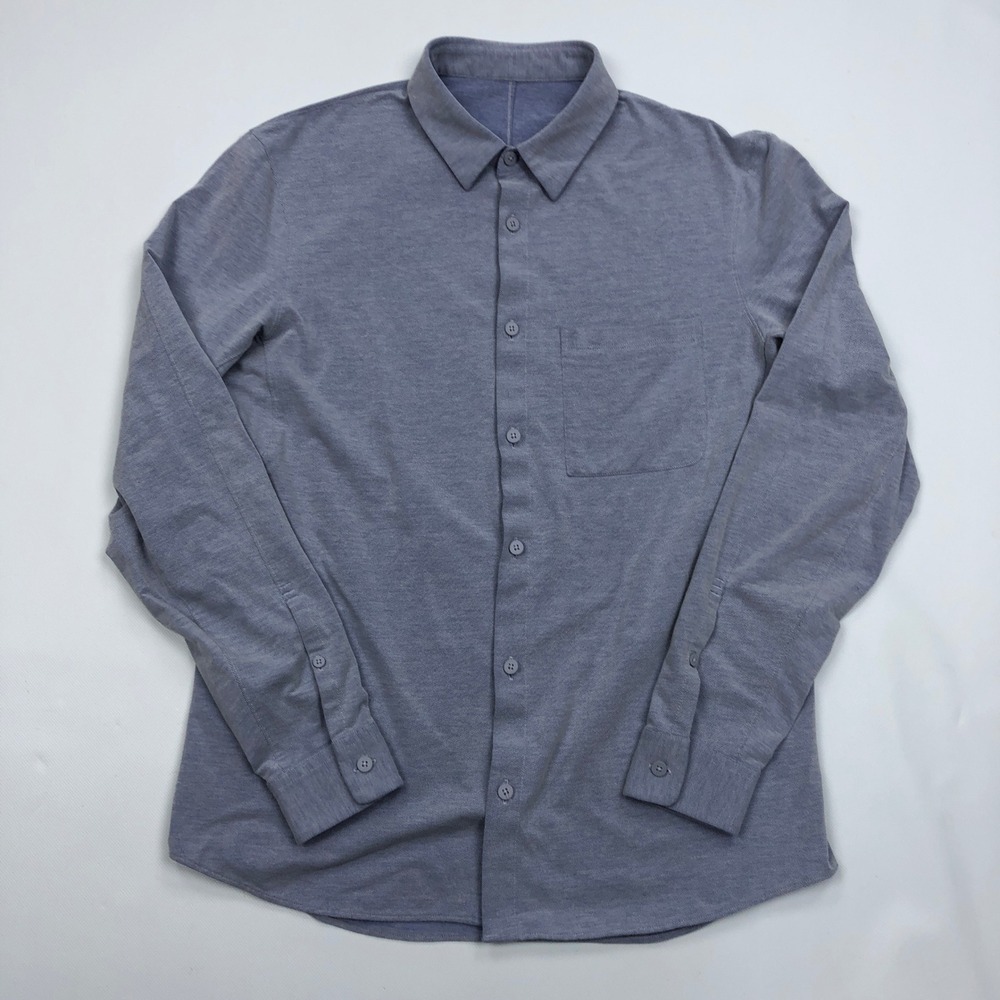 Lululemon Mens M Commission Long Sleeve Button Down Shirt Blue Heathered